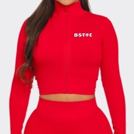 Seamless Zip-Up Crop Top Set With Cargo Pockets